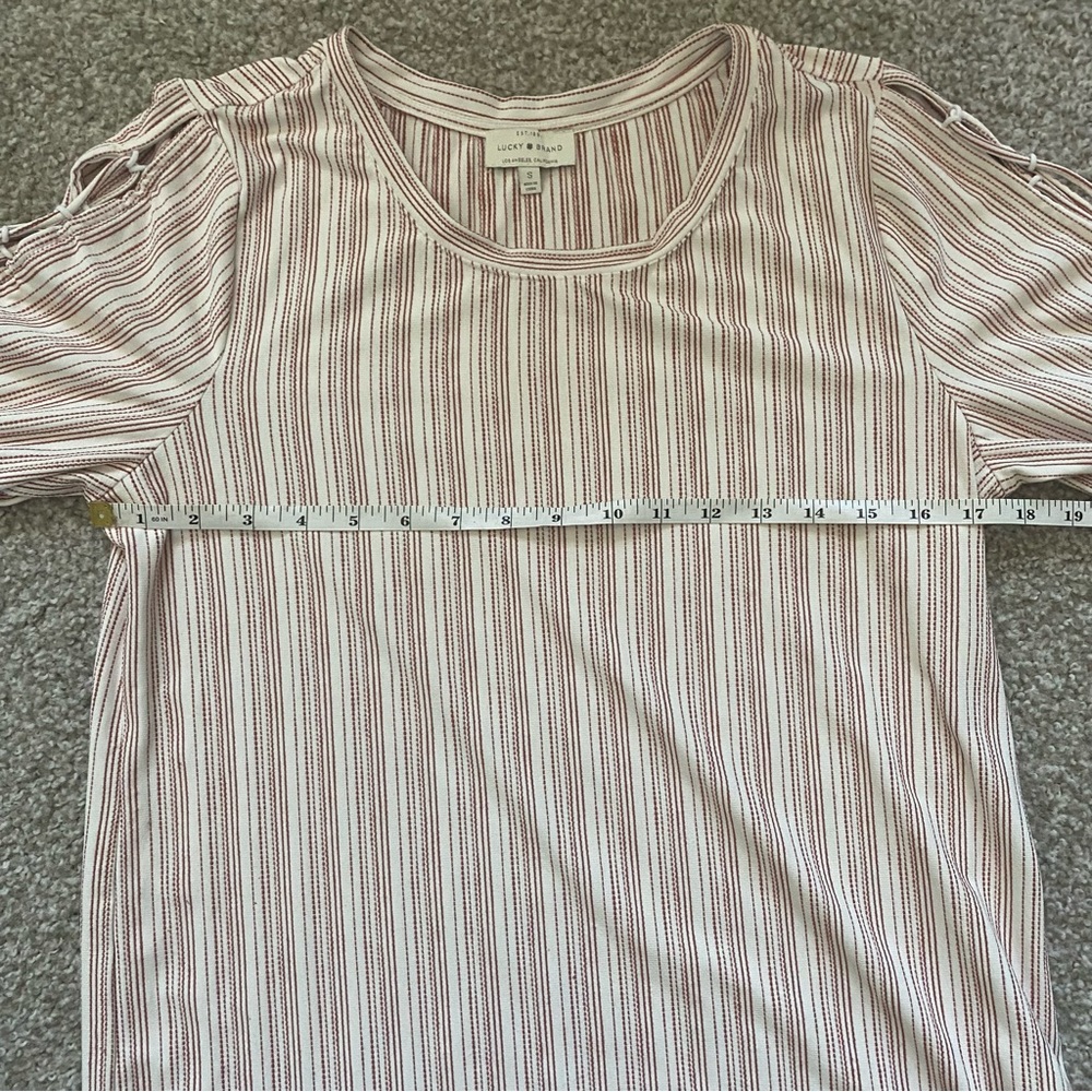 LUCKY BRAND Vertical Stripe Lace Up Flutter Sleeve Blouse - Picture 5 of 10